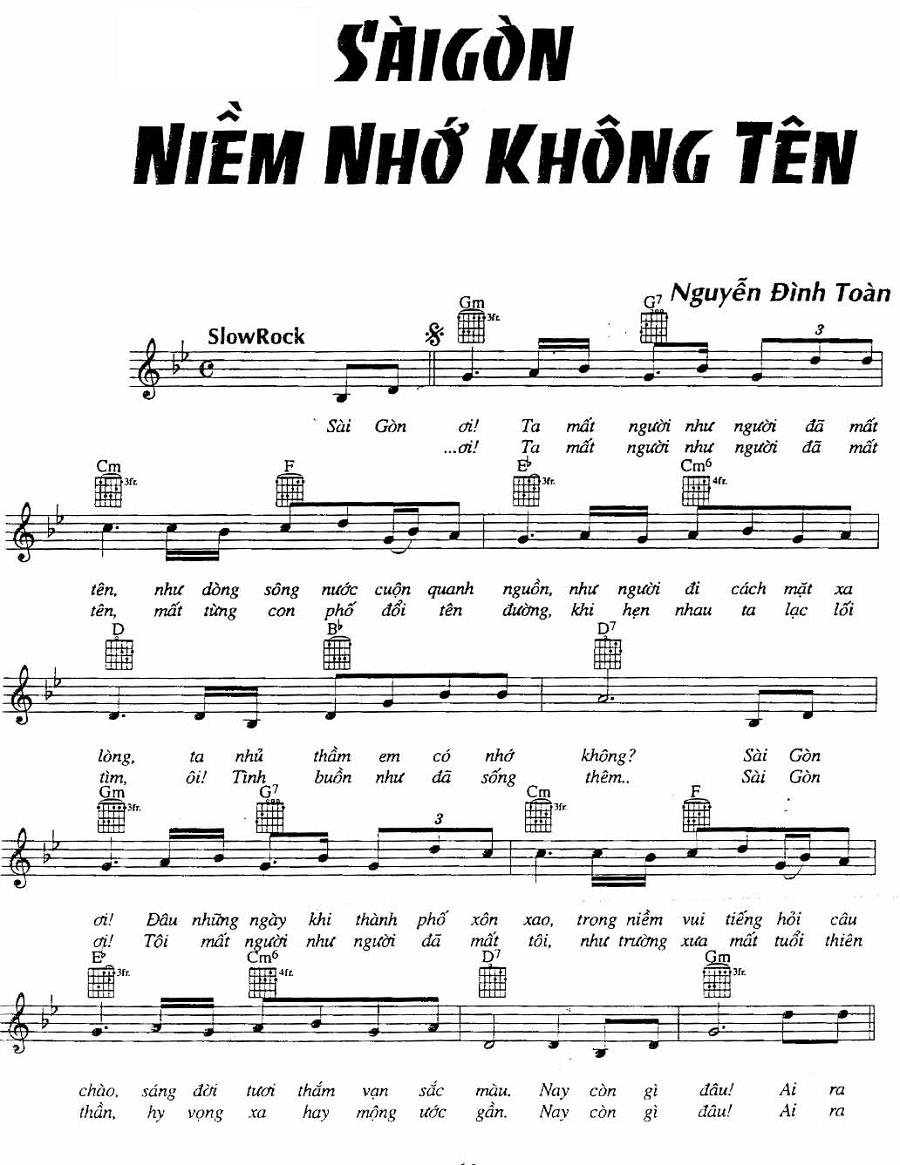 Sheet nhạc Sài Gòn Niềm Nhớ Không Tên